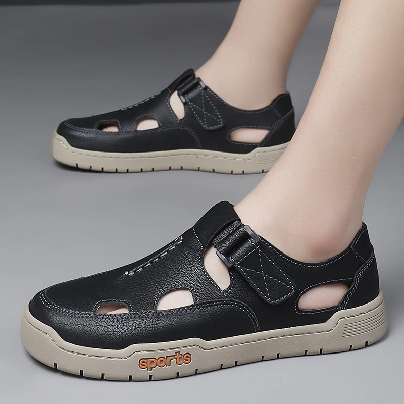 

Мужские дышащие повседневные сандалии с перфорацией, нескользящие, модные, летние, новые, удобные, ручной работы, повседневная обувь