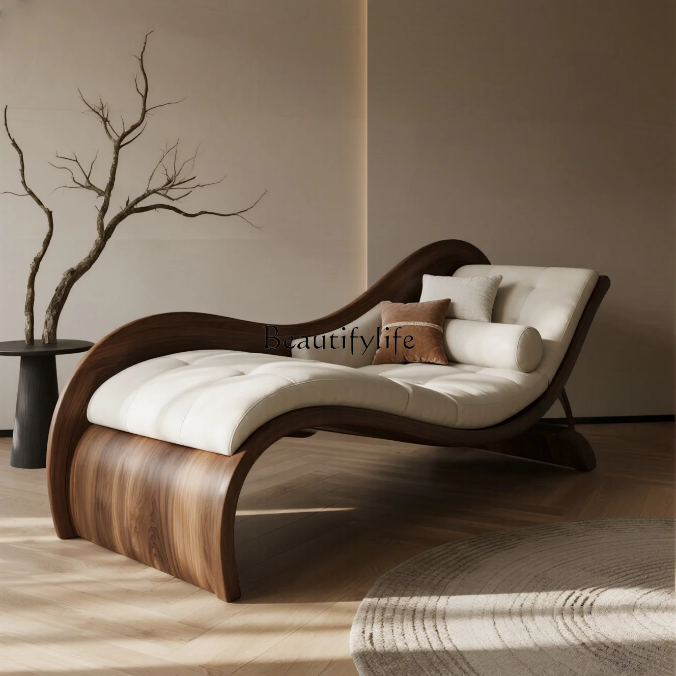 

New Chinese black walnut solid wood chaise longue living room sofa sun couch