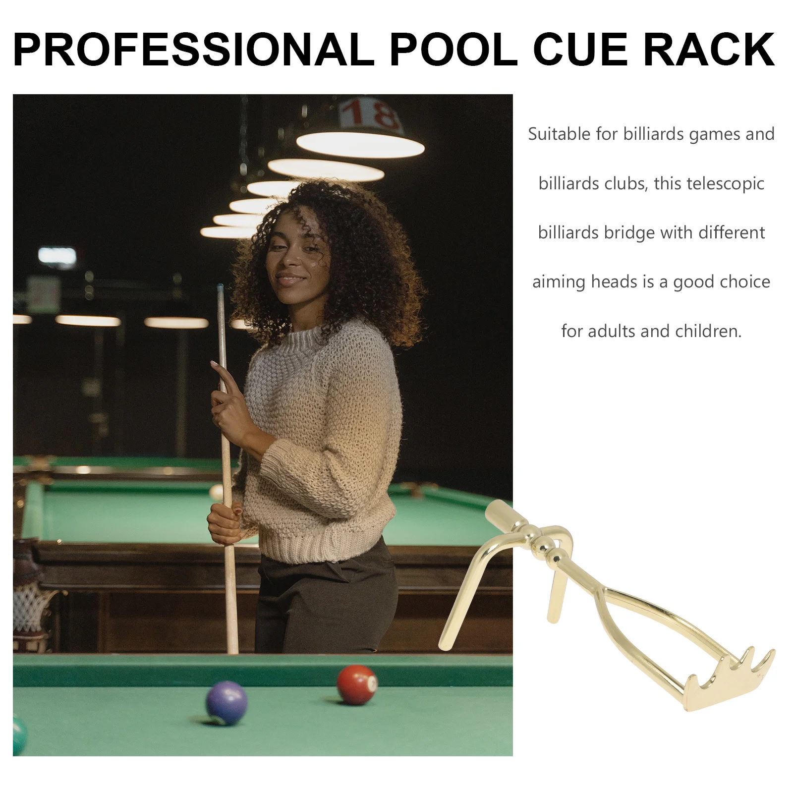 

Snooker Bridge with Multiple Aiming Heads Metal Billiards Cue Stick Bridge for Pool Table Stable High Clearance Rest Portable