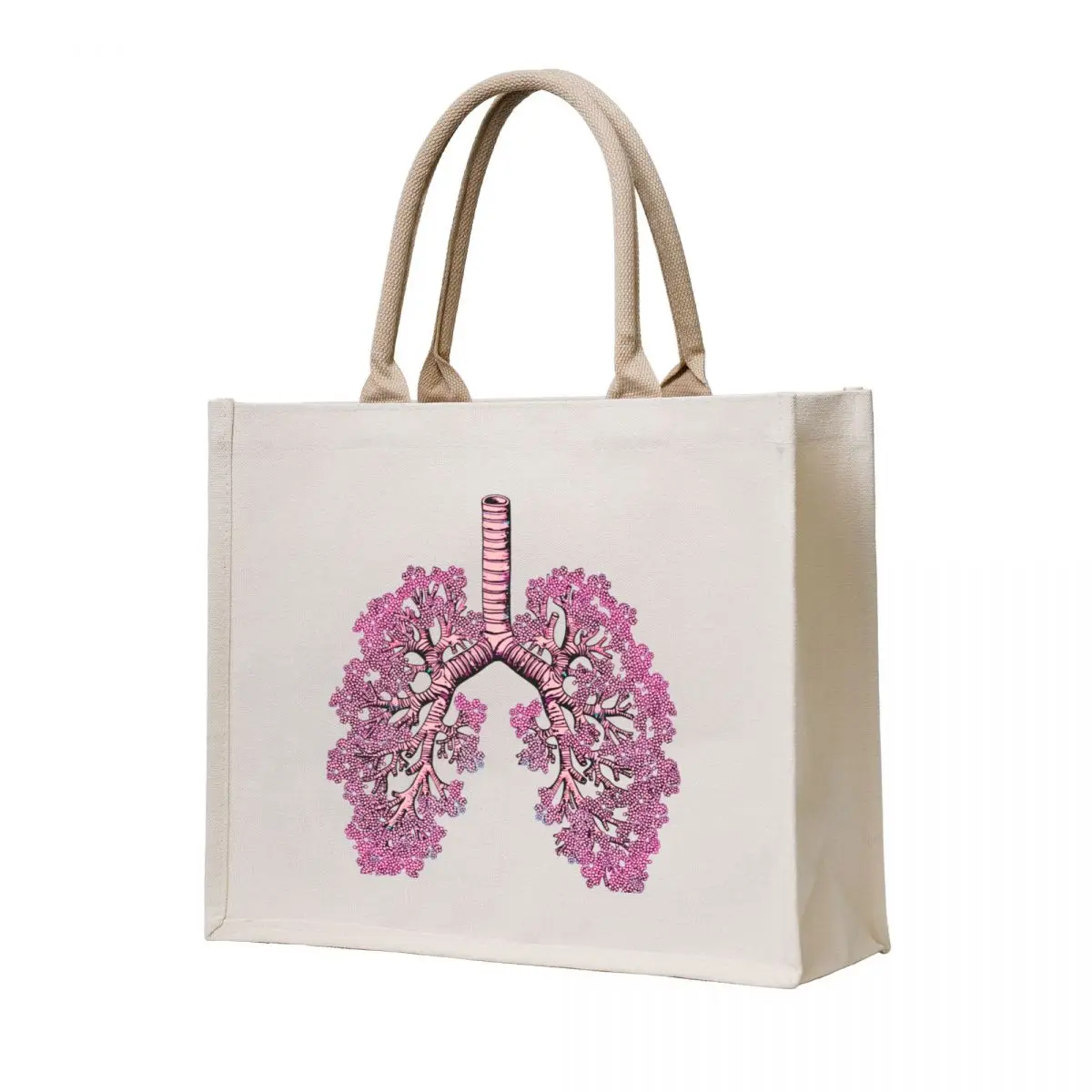 

Lungs cancer awareness, pink coral human anatomy, watercolor Tote Bag Canvas bag for women bag luxury women custom tote