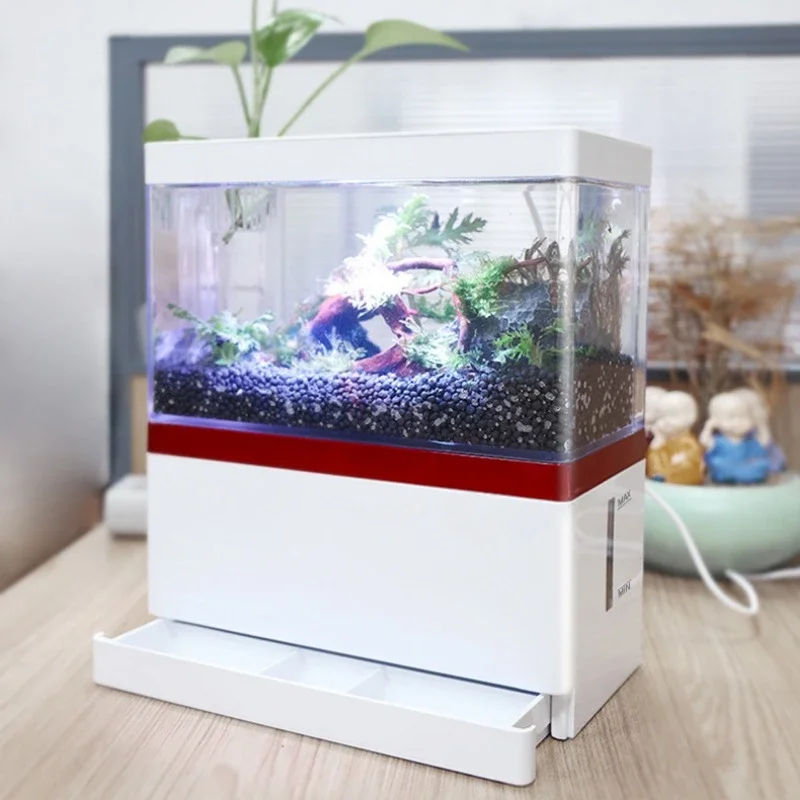 Mini Self-circulating Fish Tank with Charging Filter, Desktop, Household, Water Free Ecological Aquarium, Living Room