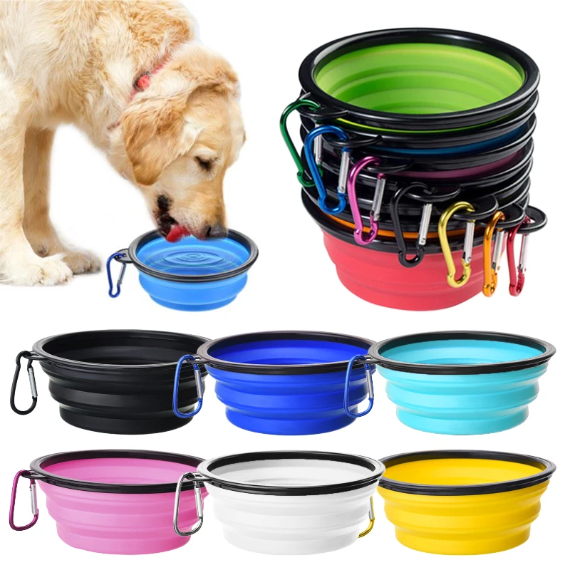 1000ml zusammen klappbare Haustier Silikon Hundefutter Wasserschale Outdoor Camping Reise tragbare faltbare Haustier Schüssel Geschirr hinzufügen Karabiner d0013a
