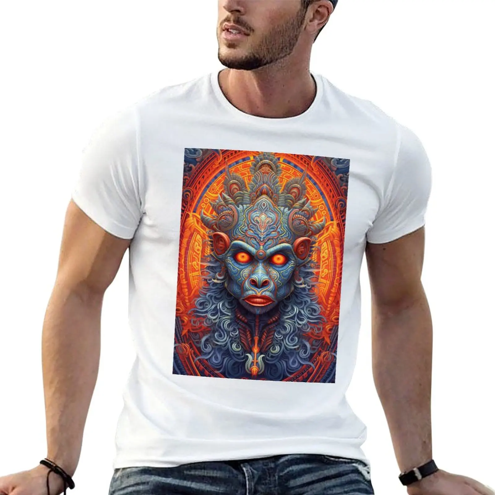 

DMT t Vision man in Print graphic man shirts t funny Art shirts T-Shirt Hanuman