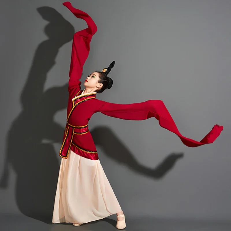 Rękawy wodne Klasyczne chińskie kostiumy do tańca narodowego Dzieci Starożytny orientalny Hanfu Yangko Sukienka Wentylator Parasol Kostium taneczny