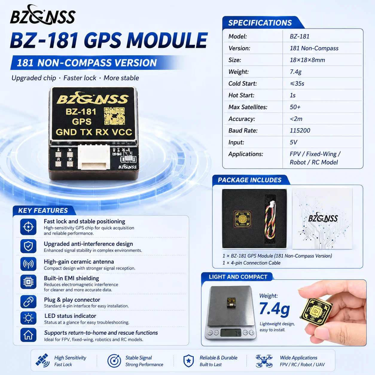BZGNSS BZ-181 GPS Module No Compass M10 GNSS 5V UART For FPV Drone F405 F722 Fixed Wing RC Airplane Return Rescue view 4