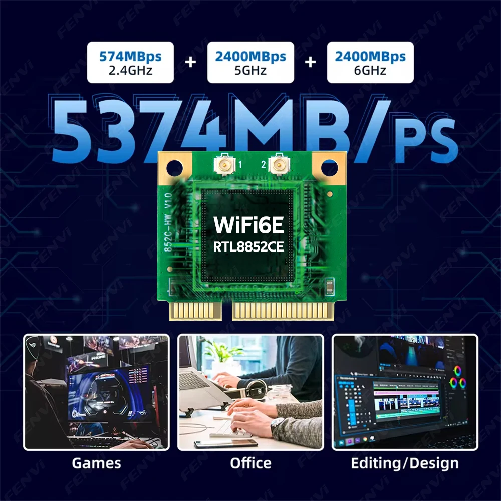 RTL8852CE WiFi 6E Mini PCIe Wireless Card BT5.3 5400Mbps Tri Band 2.4G/5G/6Ghz MU-MIMO WiFi Receiver Adapter For Laptop Win10/11