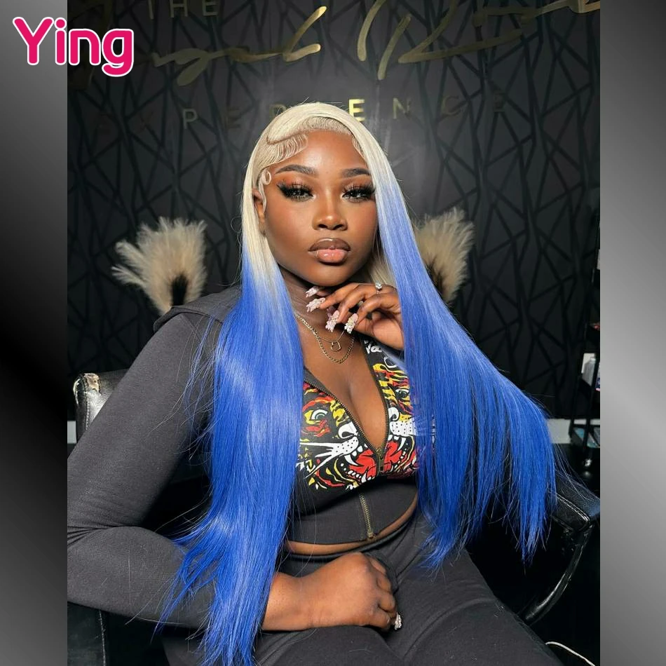 Ying 200% Omber Blue Colored 13x6 Transparent Lace Front Wig Bone Straight 13x4 Lace Front Wig 12A PrePlucked With Baby Hair