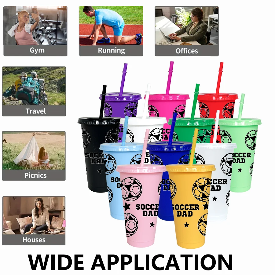12pcs/set Football Star Pattern 26oz Colored Plastic Party Cold Cup for Birthday/back-to-school Gift Gameday Drinkware