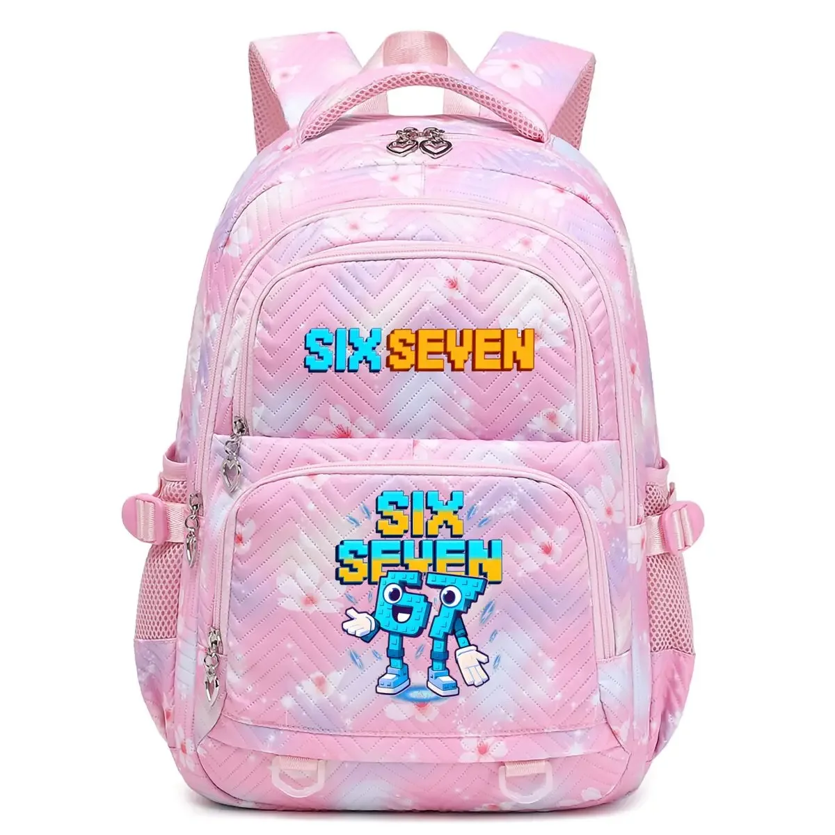 Men Women Cartoon Pixel Number Character Print Schoolbag Large Pocket Student Travel Rucksack Girls Cute Trendy Teen Backpack