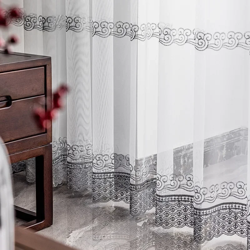 

European Grey Embroidered Tulle Sheer Curtains for Living Room Bedroom Dining Elegant Window Decor Luxury Blackout Jacquard