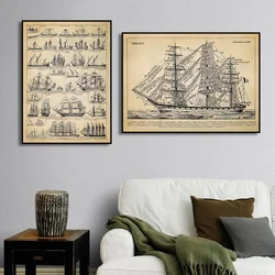 Old Nautical Ship Poster Sailing Ship Nautical Boat Chart Vintage Style Naval Illustration canvas painting Print home decor