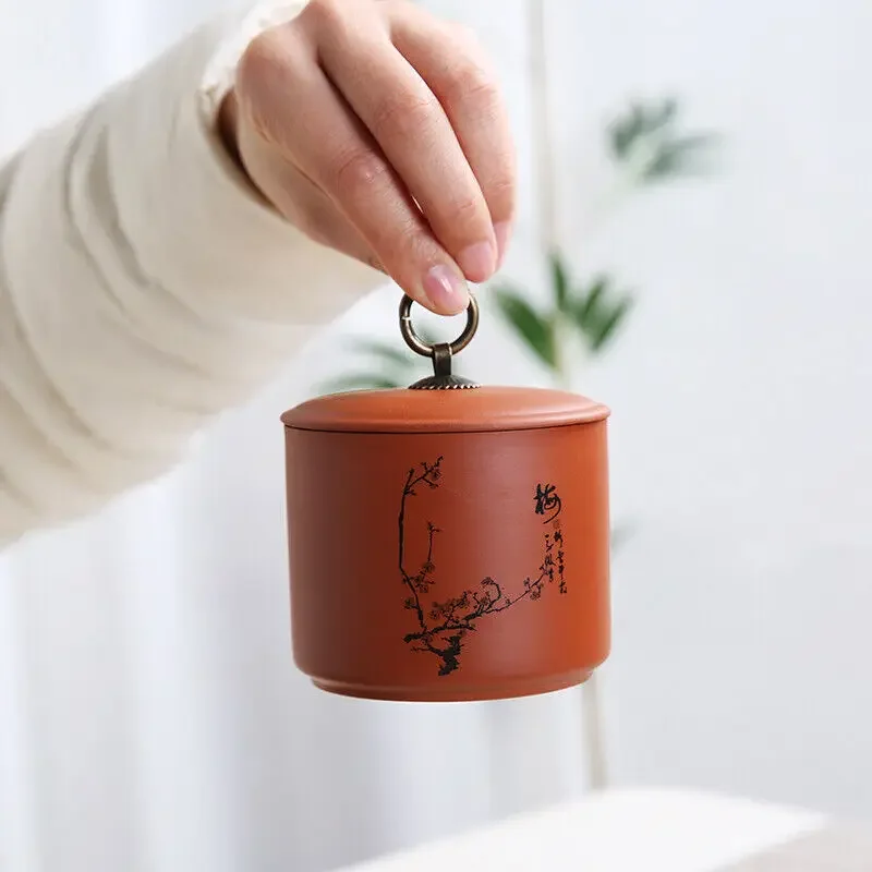 1pc Purple Clay Tea Jar Travel Tea Bag Storage Box Portable Sealed Tea Caddy