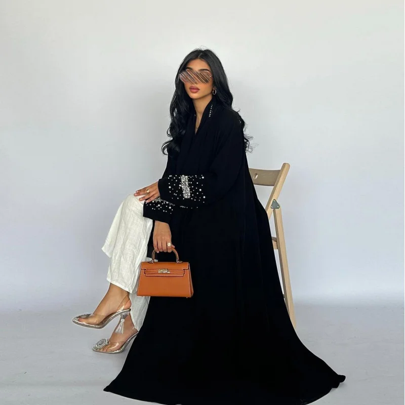 Abaya negra musulmana de Dubai, cárdigan abierto de lujo, prenda de oración para mujer, caftán para mujer, bata de noche, ropa de talla grande con