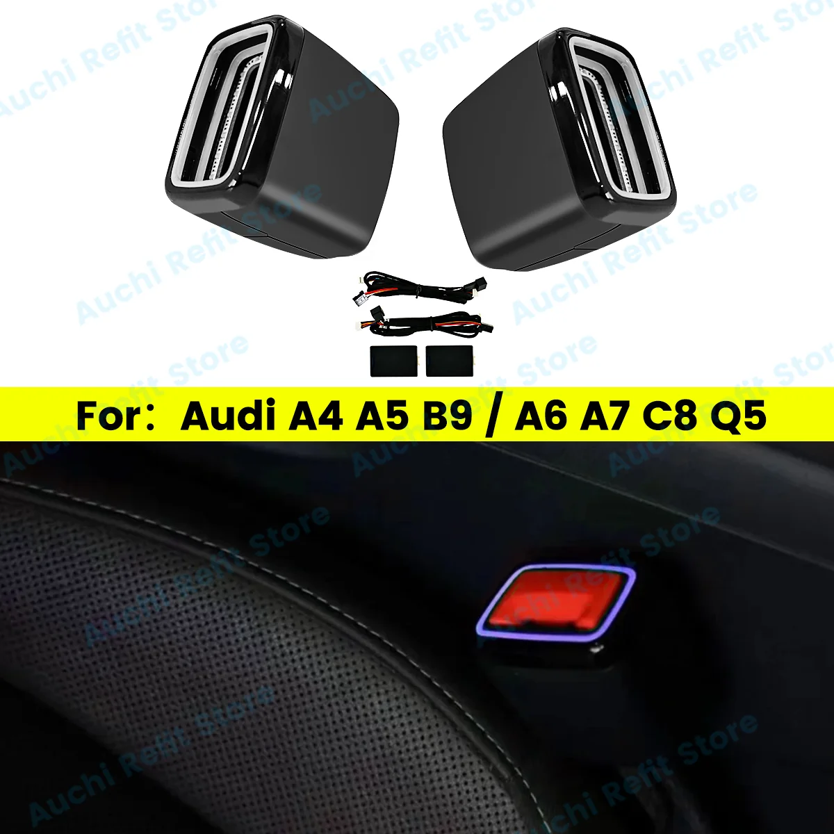 30 Colors Safety Buckle Seat Belt LED Ambient Light For Audi A4 A5 RS4 RS5 B9 A6 A7 C8 Q5 2020-2024 Decorative Lamp