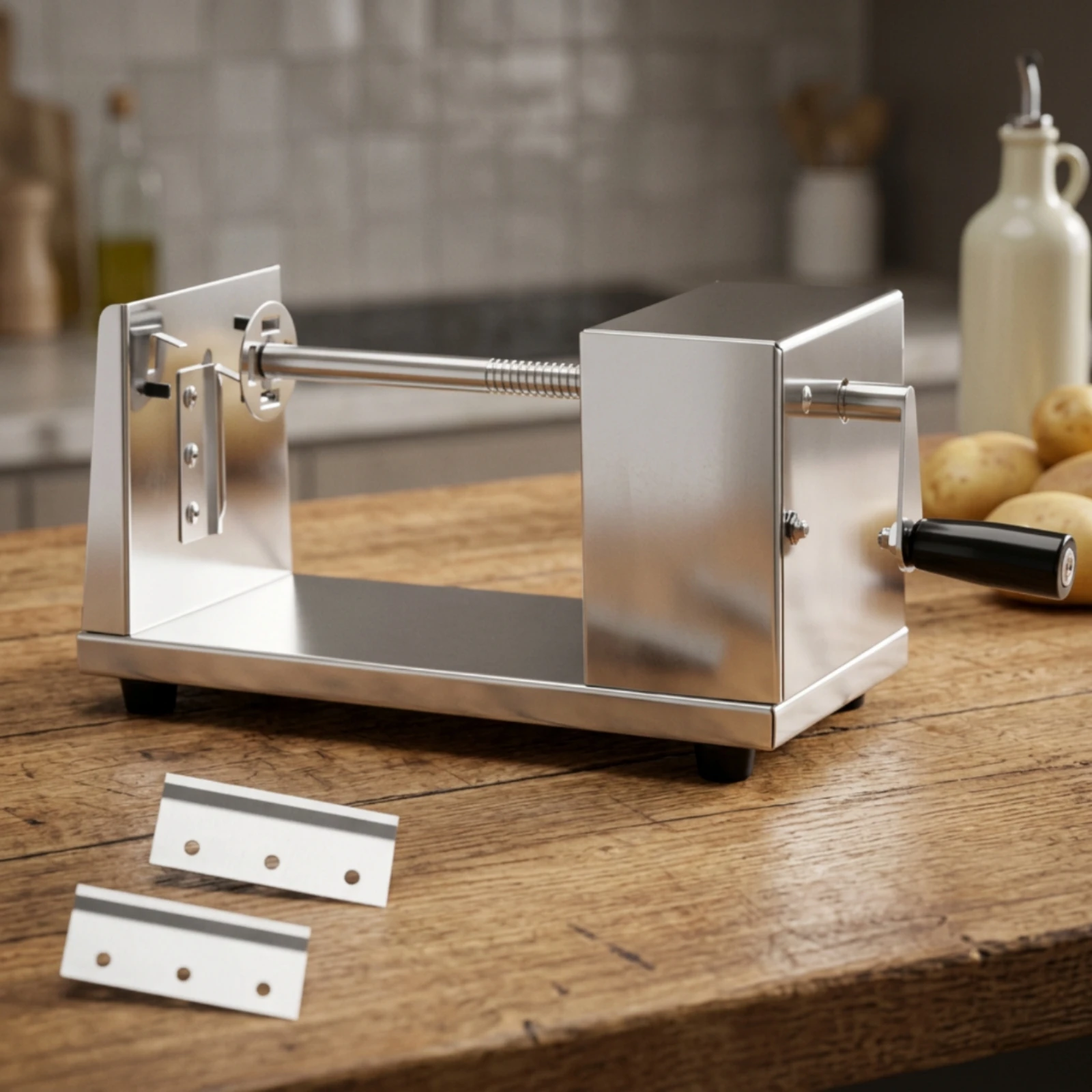 Spiral Potato Cutter Hand-Crank Potato Spiral Cutter Curly Fry Cutter Manual Spiralizer Stainless Steel for Home Cooks, Kitchen