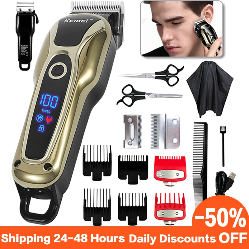 Kemei Hair Clipper Men\'s Electric Hair Trimmer Professional Haircut Machine Barber USB Fast Charging Clipper With LCD Display