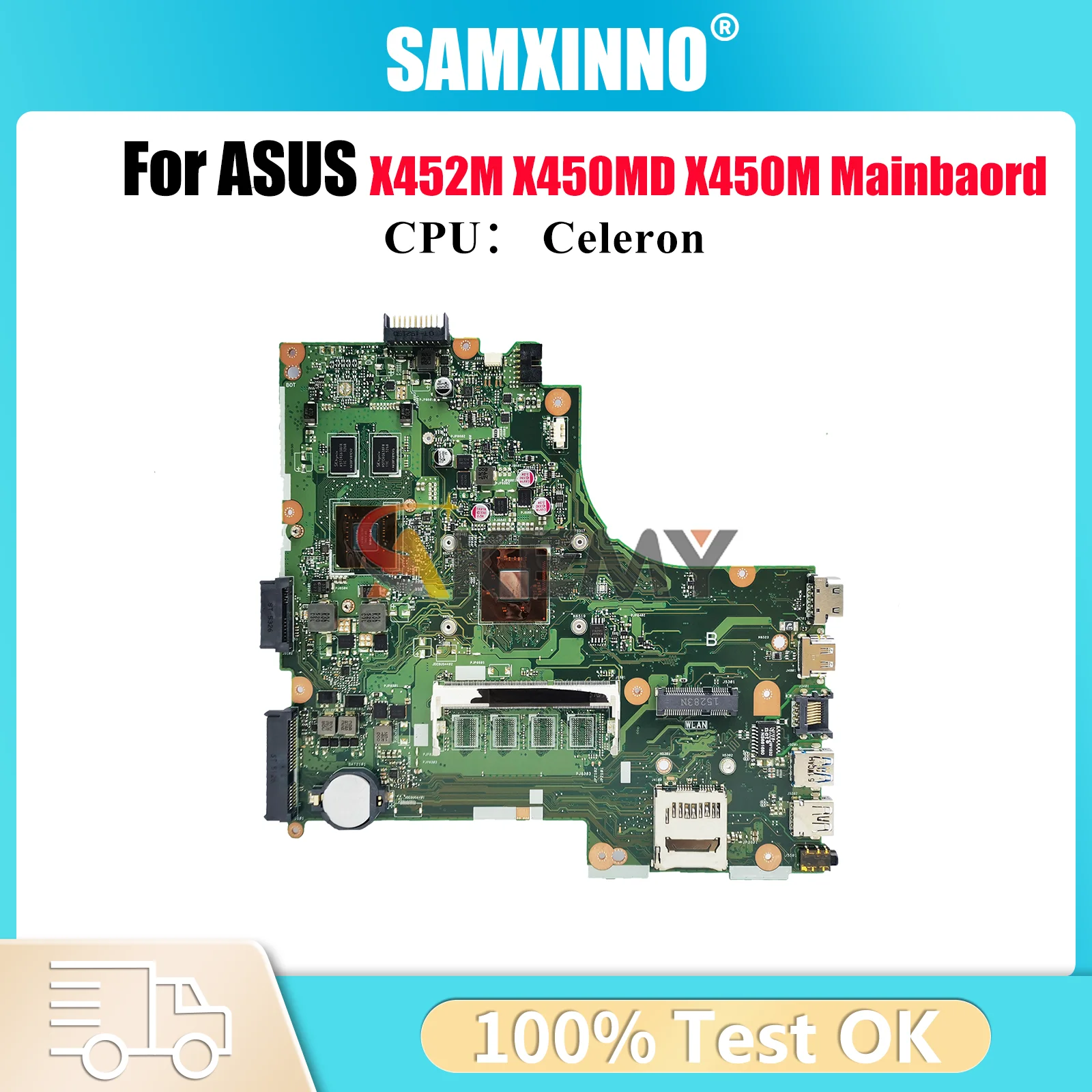 

X450MD Laptop Motherboard For ASUS VivoBook X450MJ X450M X450MD X452M Notebook Mainboard With Celeron CPU tests OK fast shipping