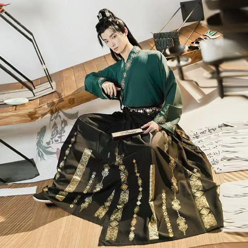 重工業ゴールドスタンプ漢服ドレスメンズ伝統的なクロスカラーコスチュームハロウィン剣士コスプレ衣装ステージスーツ男性