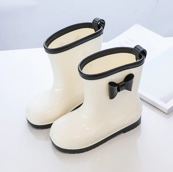 Kids Rain Boots Bowknot Princess Girl's Boot PVC Waterproof Non-slip Rubber Boots for Children Outdoor Toddler Water Shoes 장화