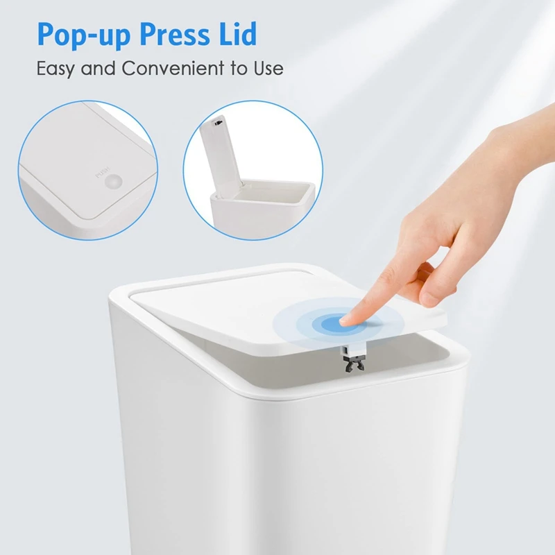 3Pcs Small Bathroom Trash Can With Lid - 2.6 Gallon Slim Garbage Bin For Kitchen/Bedroom/Office/Dorm Durable Easy To Use