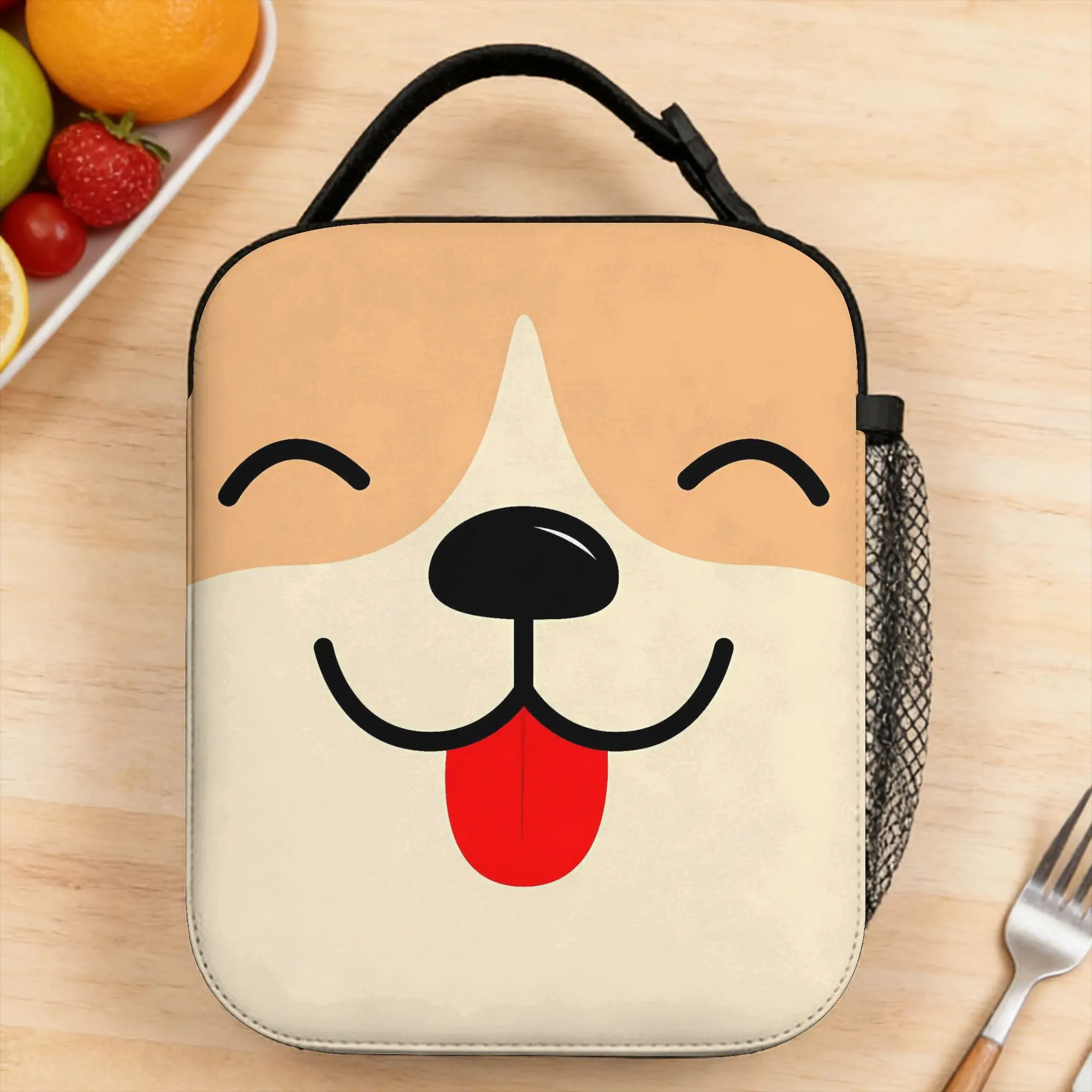 Smiling Light Brown Puppy Face Lunch Bag For Men  Graphic Design Travel Lunch Box Retro Portable Oxford Cooler Bag