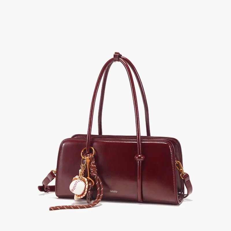 

Women Burgundy Patent Leather Shoulder Bag Retro Top Handle Crossbody 2025 New Fashionable Luxury Designer Handbag Stylish Daily