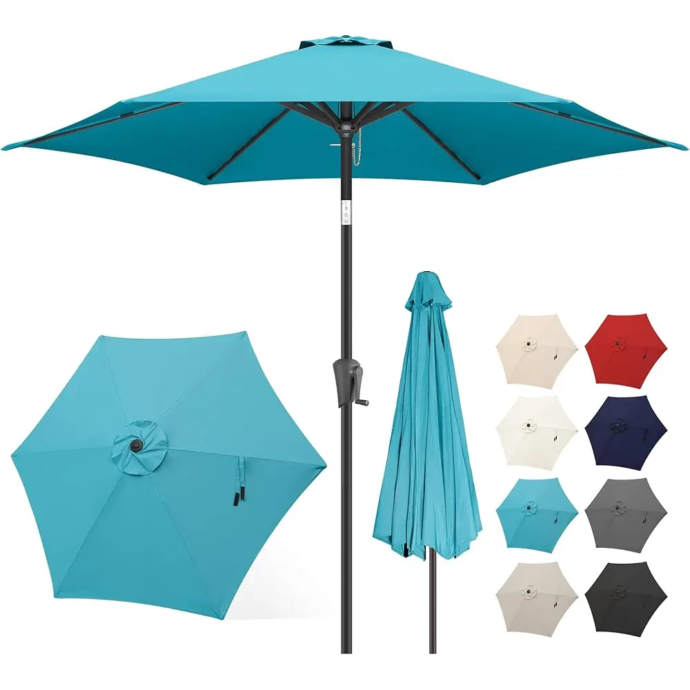 

9Ft Patio Umbrella Outdoor - Table Umbrella With Push Button Tilt And Crank, Uv Protection, 6 Sturdy Ribs, Market Umbrella For