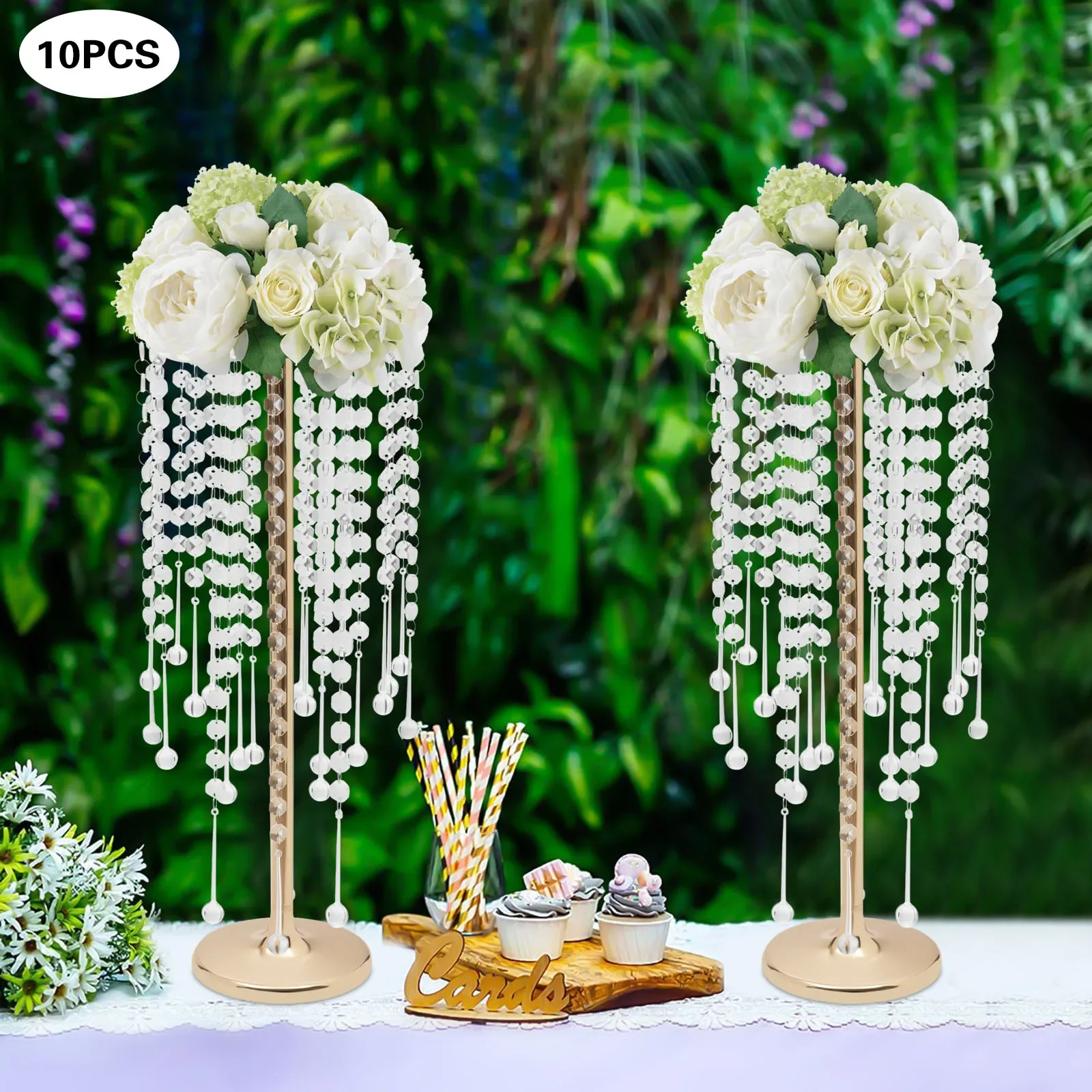 

NEW 10 Pieces Crystal Acrylic Table Centerpieces Gold Flower Stand Wedding Party Centerpieces Home Decor 55 cm/21.7 inch