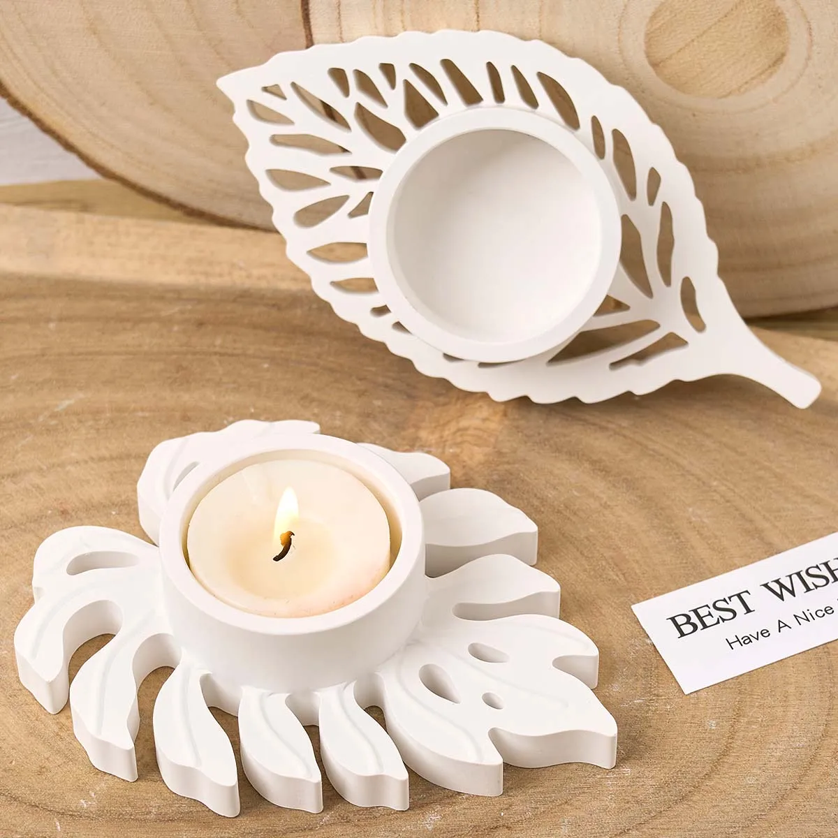 Leaves Candlestick Silicone Mold DIY Handmade Leaf Tealight Candle Holder Plaster Concrete Resin Craft Casting Molds Home Decor view 3
