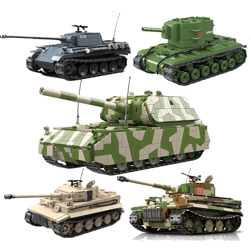 WW2 Military Panzer Maus Panther Tiger Tank Building Blocks World War T-34 Sherman T28 Tanks Bricks Toys Gift For Children Audlt