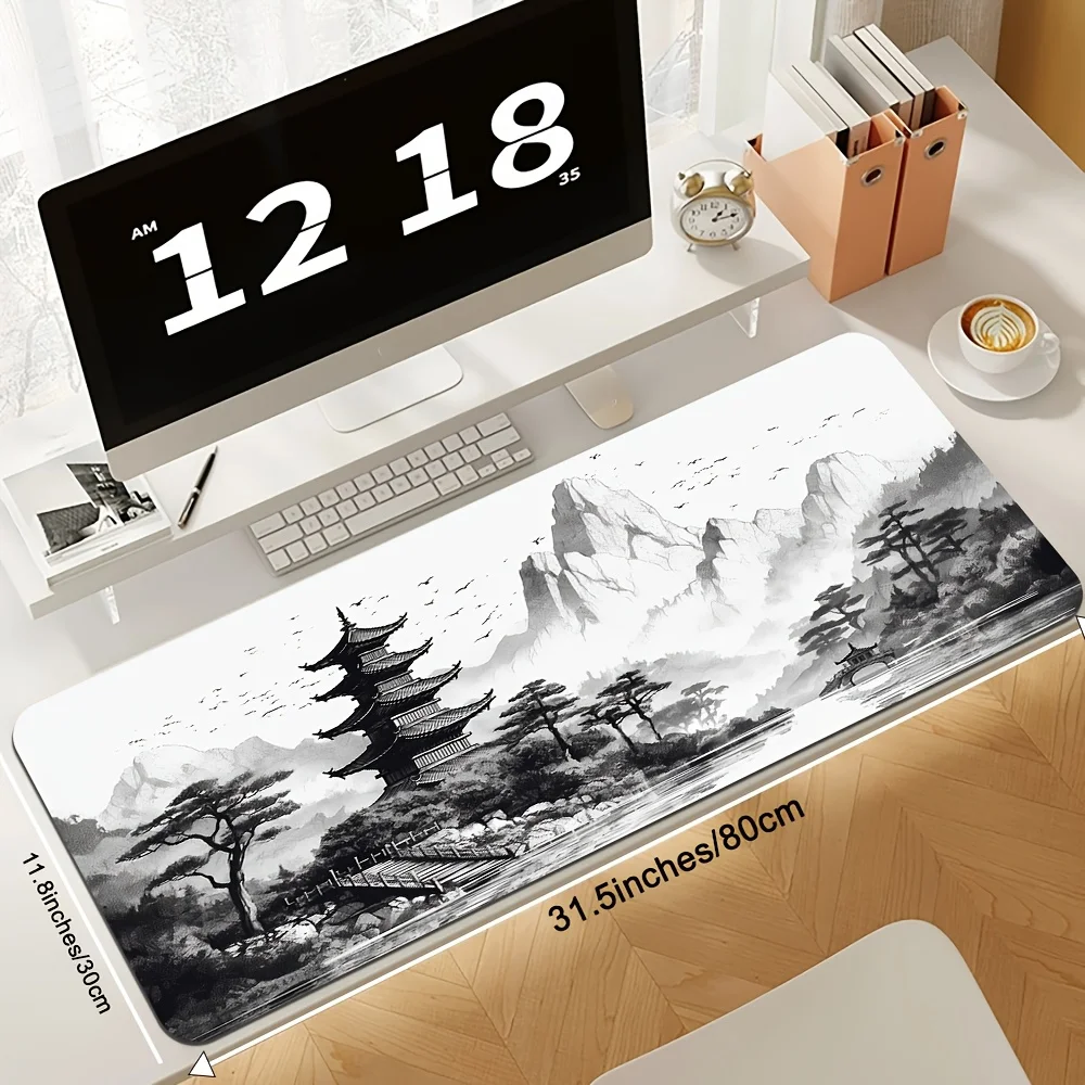 

1PC Chinese Ink Painting Landscape Painting 900×400 Large Game Mouse Pad with Precision Stitched Edges, Non-Slip Base for Office