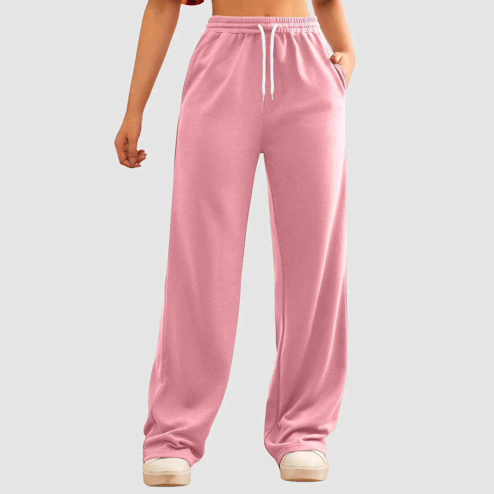 Wide Leg Pants For Women’s Fleece Lined Sweatpants Straight Pants Bottom All-Math Plain Fitness Joggers Travel Basic Pants