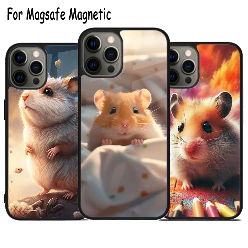 Cute Hamster Wireless Charge Magsafe Phone Case For iPhone 15 16 14 13 11 12 Pro Max Plus Magnetic Bumper Cover