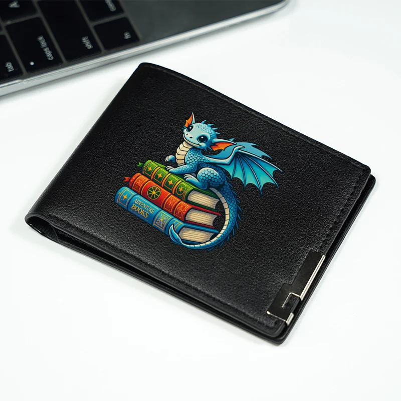 Portfel ze skóry PU z motywem smoka na książkach, minimalistyczny design dla mężczyzn, lekki, wytrzymały, biznesowy dodatek modowy.