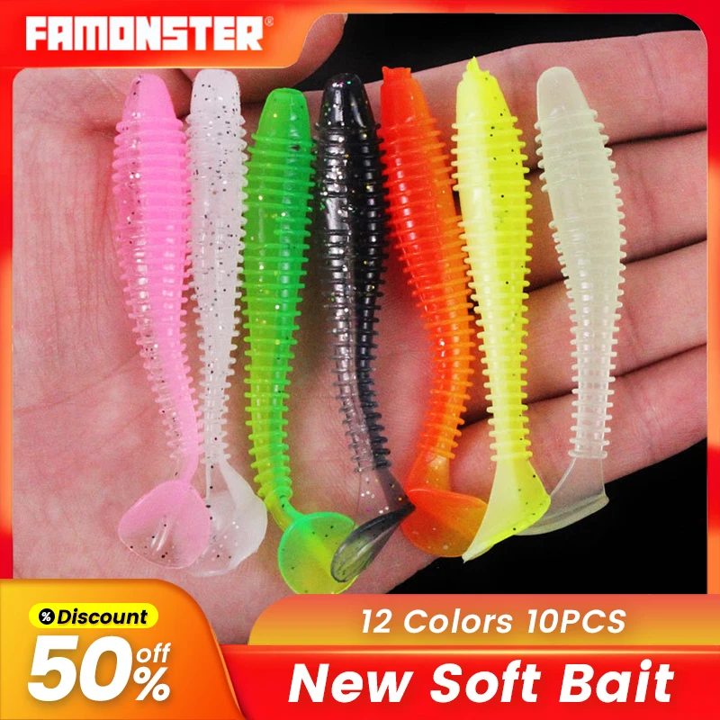 

FAMONSTER Fishing Soft Lures Silicone Bait Shad Swimbait Jig Head Artificial Tackle Wobblers Worm Easy Shiner Bass Pike Trout