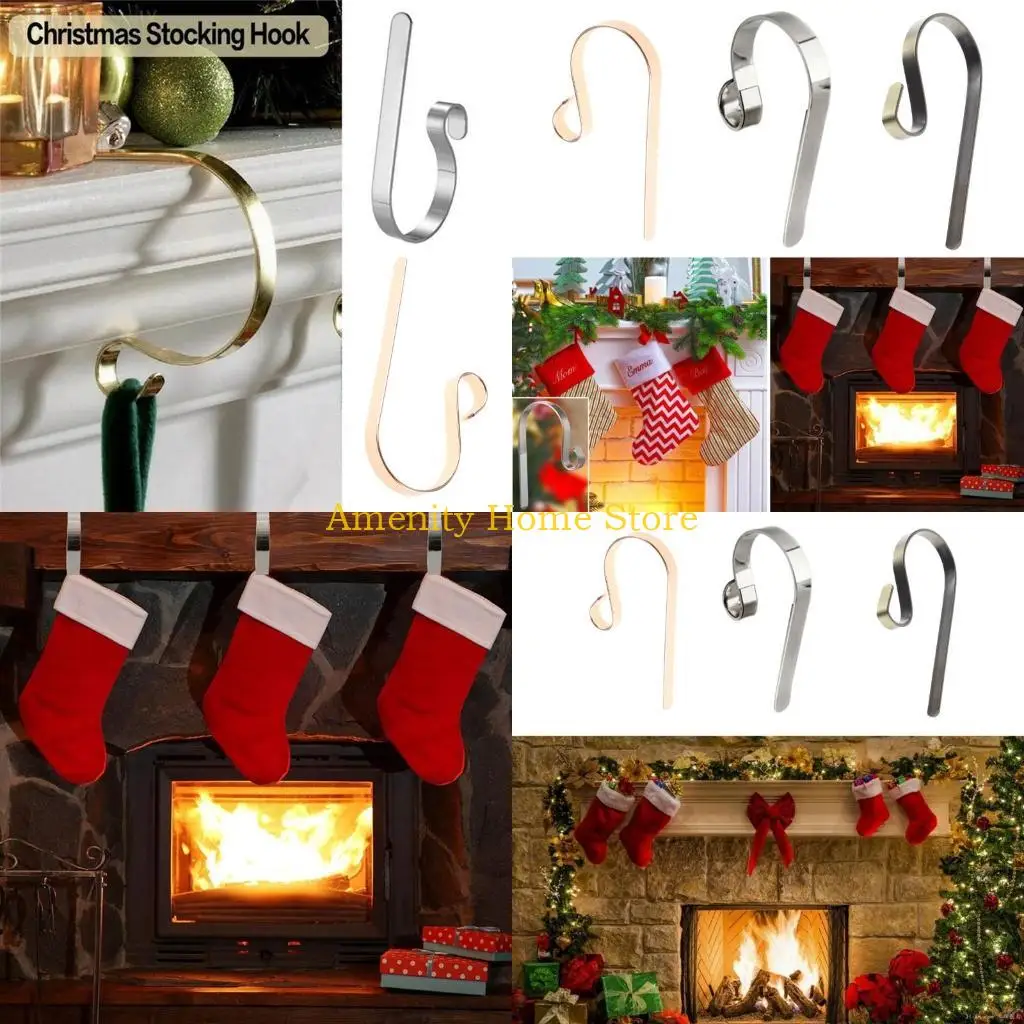 

F26C Metal Christmas Stocking Holder Hooks Fireplace Hanger Fireplace Hook with Non-Skid Design, Bronze/Gold/Silver Optional