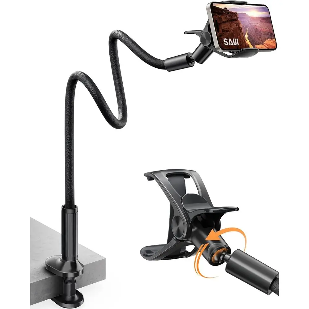 

Flexible Leather Arm Stand with 360° Adjustable Clamp for 4-7 Devices, Overall Length 38.6 (Black)
