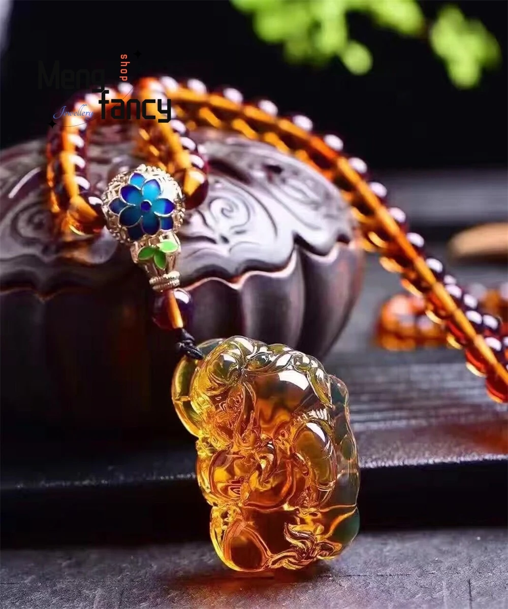 

Beeswax Amber Purified Water Gold Blue Amber Violet PI Xiu Men's And Women's Pendant Necklace Fashion Jewelry Exquisite Elegant