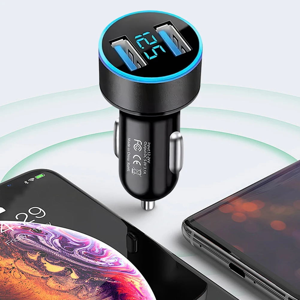 36W Car Fast Charging Adapter Voltage Display Quick Car Charger Dual USB PD QC3.0 Car Charger Adapter for iPhone Samsung Xiaomi
