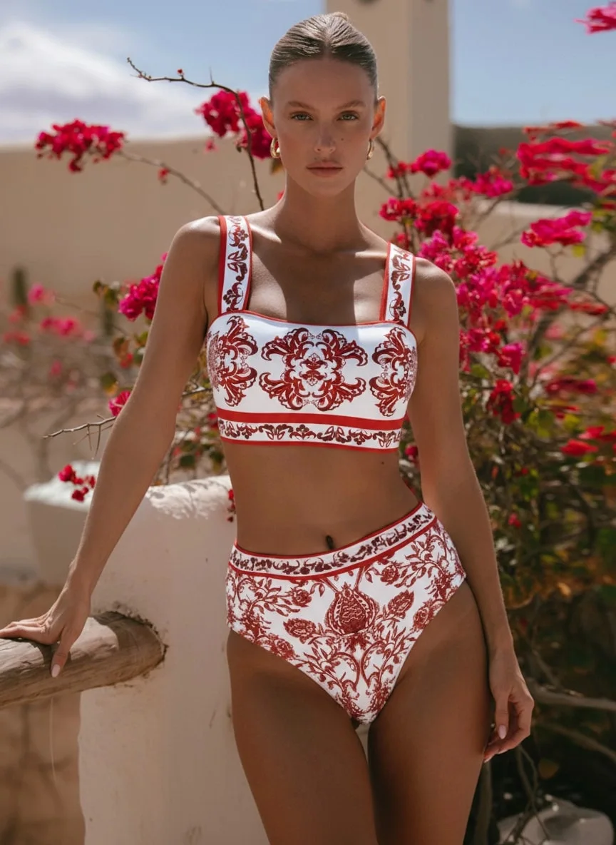 Pink Floral One-Piece Swimsuit Women's Seaside Vacation Beachwear Stylish Ladies Swimwear Set Sweet Casual Swimwear