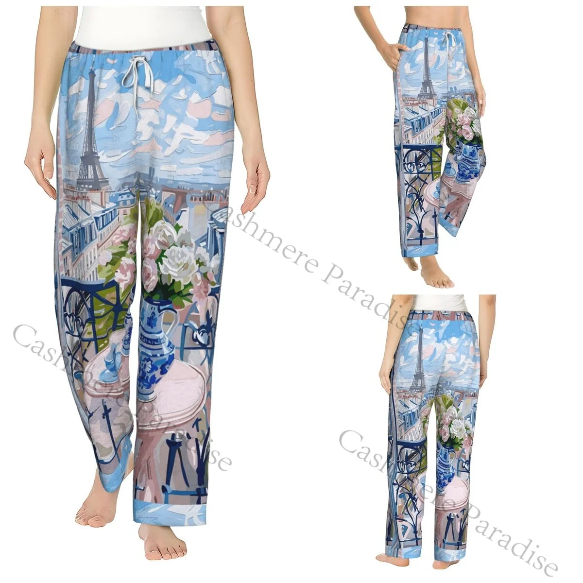 

Painting- Table With Vase Flowers Warm Women Pajama Pants Flannel Sleep Bottoms Soft Fleece Loungewear