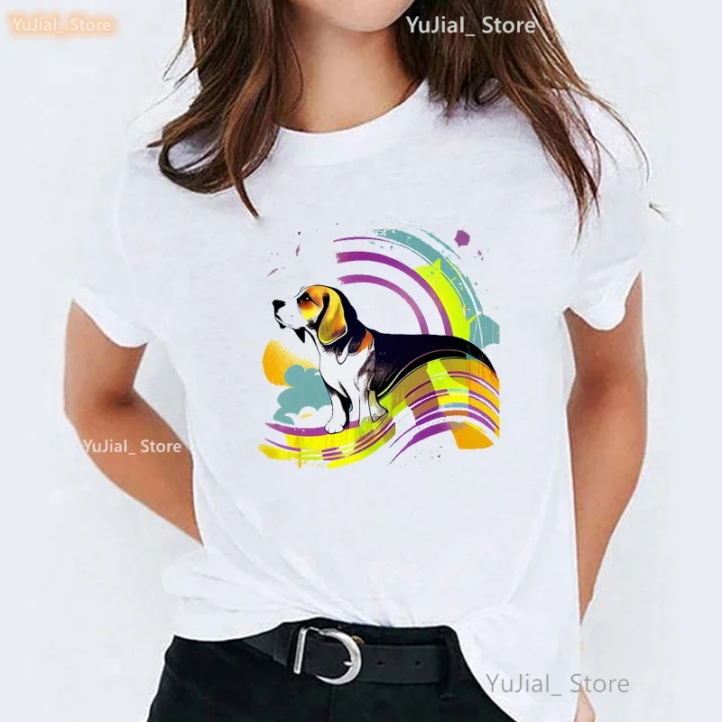 Cute Colorful Dachshund Print T Shirt Women Schnauzer/Beagle Dog/Boxer Tshirt Femme Summer Fashion T-Shirt Female Streetwear