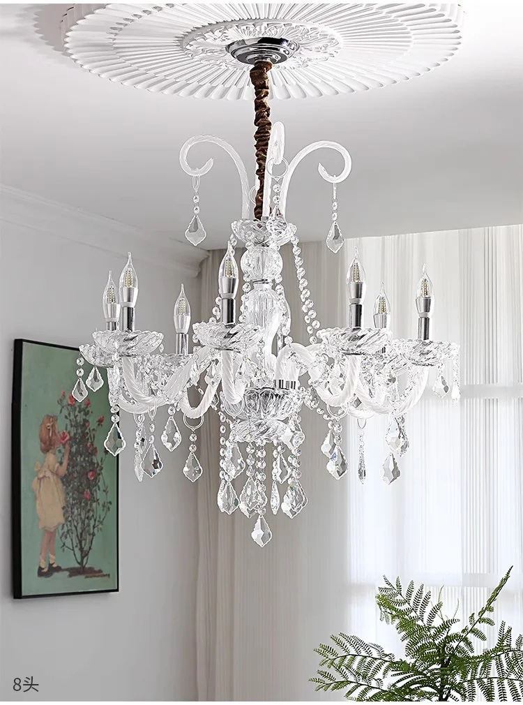 Painted Black Candle E14 Chandelier K9 Crystal Pendant