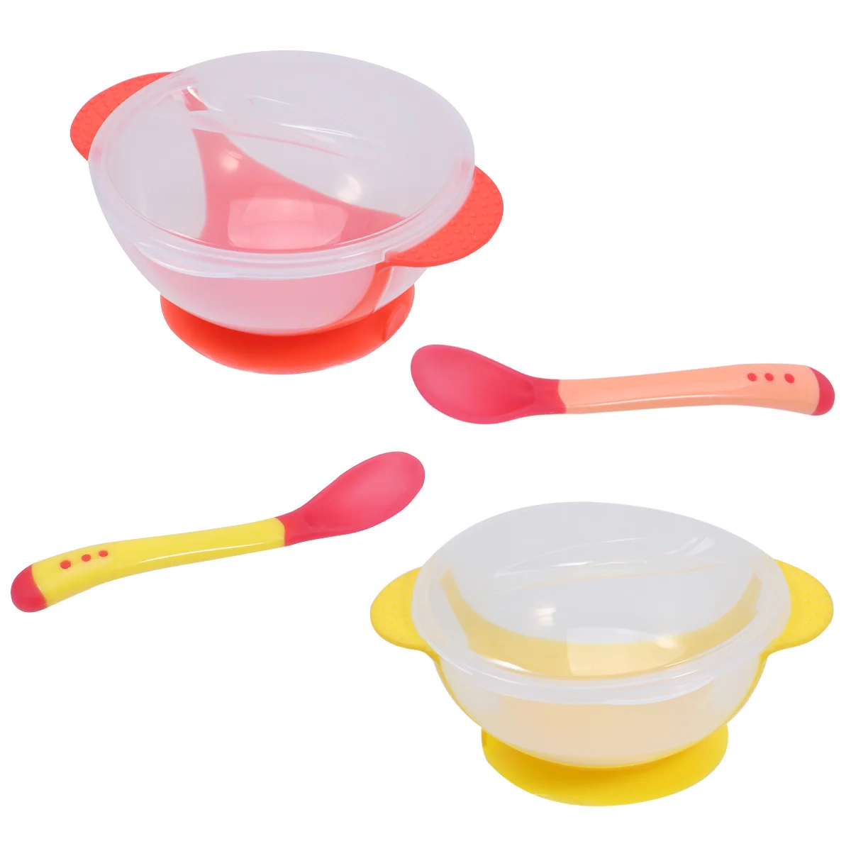 

2 комплекта детских присосок, прозрачная посуда для обучения младенцев и кормления с термочувствительной ложкой, миска для малышей