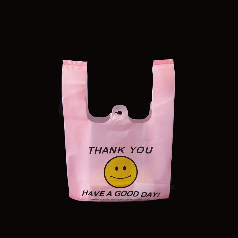 50pcs/Lot Supermarket Plastic Bags , Transparent Shopping Bag Handle Fruit Food Packaging Carry Out Bags