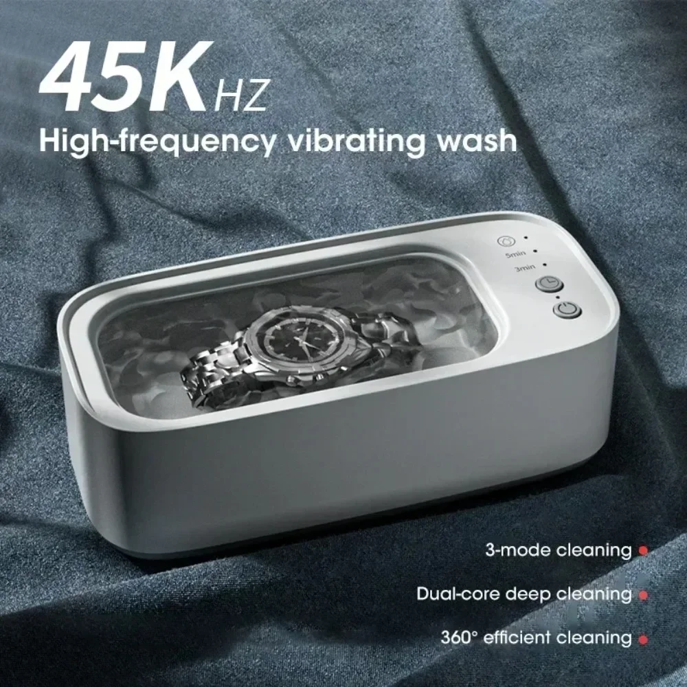Ultrasonic Jewelry Glasses Cleaner Mini Portable High Frequency Vibration 3 Speed Timer for Home Travel Office