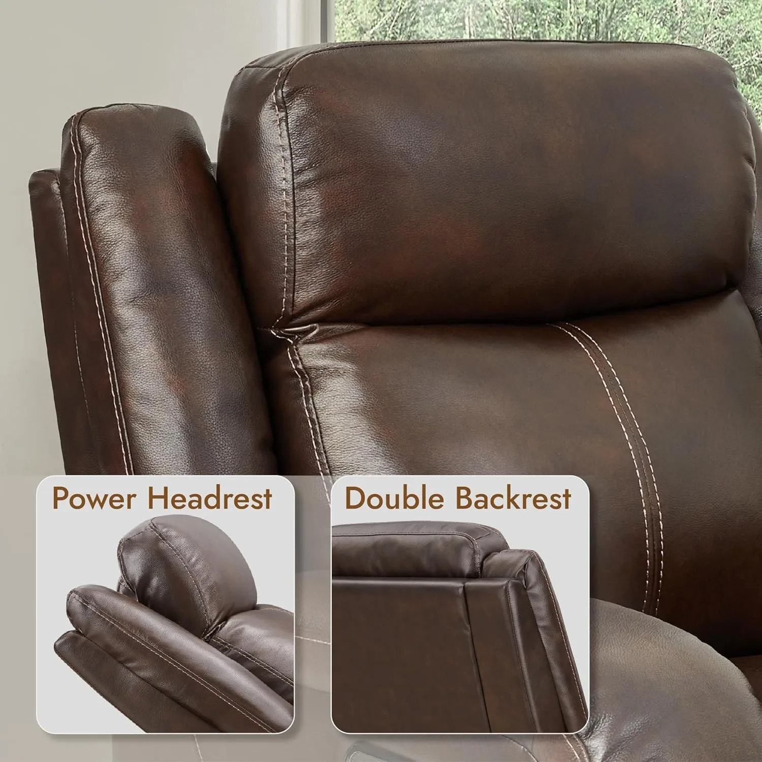 Genuine Leather Power Recliner Chairs for Adults, Wall Hugger RV Recliner with Power Headrest & Charging Ports, Dark Brown