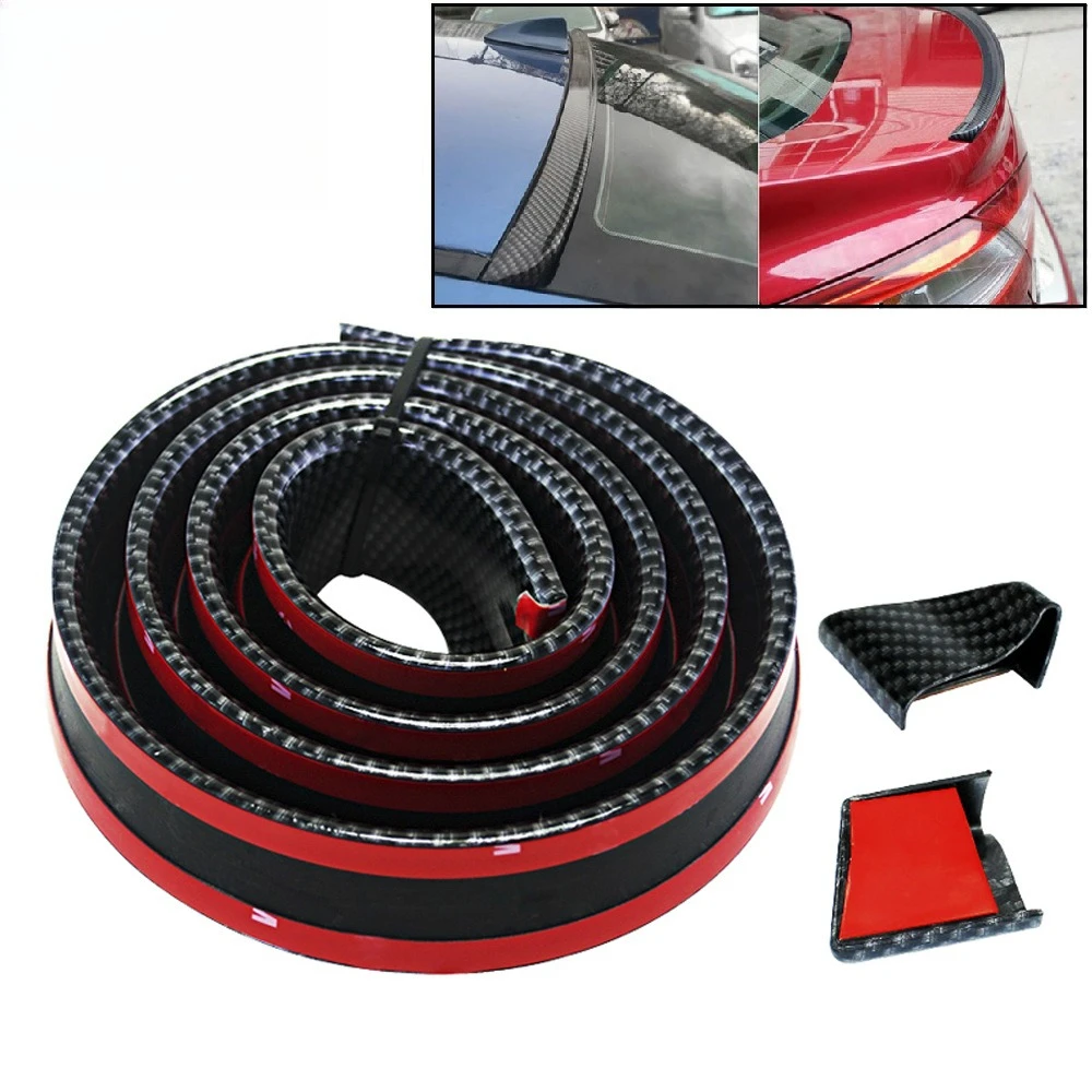 Universal 1.5M Carbon Fiber Rear Spoiler Lip Strip Roll Self-Adhesive Car Trunk Edge Guard Trim Protection Exterior Accessories