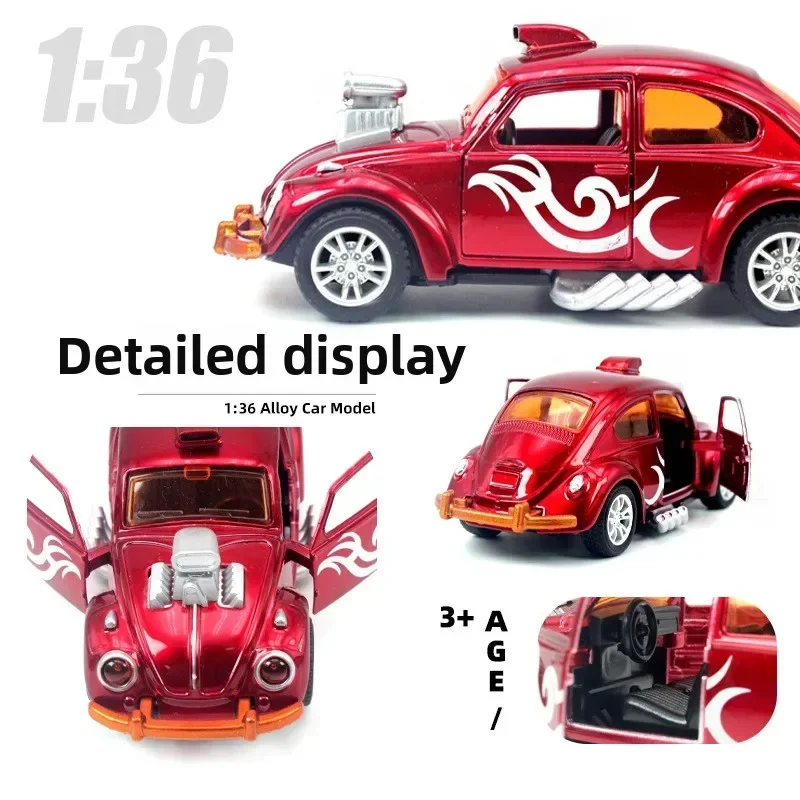 1:36 lega pull-back doppia porta carapace inerziale auto d'epoca modello di insetto cartone animato carino ornamento
