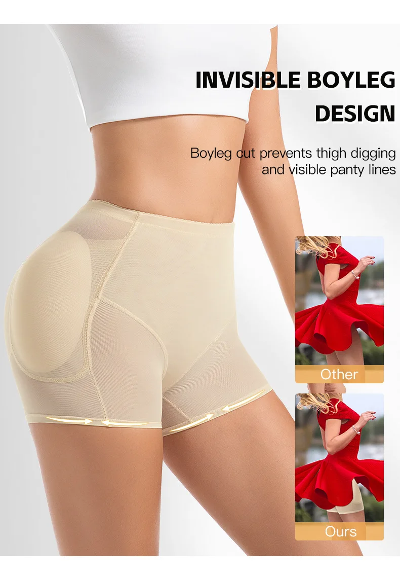 Damen 4-Pad Po-Lifter-Höschen mit hoher Taille, Bauchkontrolle, Shapewear, Hüftverstärker, Netz-Slips, Bauchstraffende Body-Shaper-Shorts – Detail 15